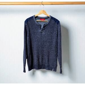 Mens Blue Guess Henley Sweater L